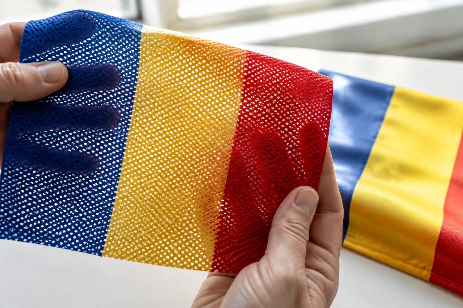 Textură de poliester perforat pentru un drapel de exterior